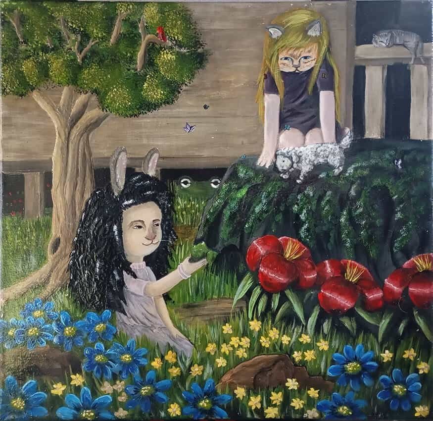 The Bunny Girl, the Cat Girl 50x50x1.5cm